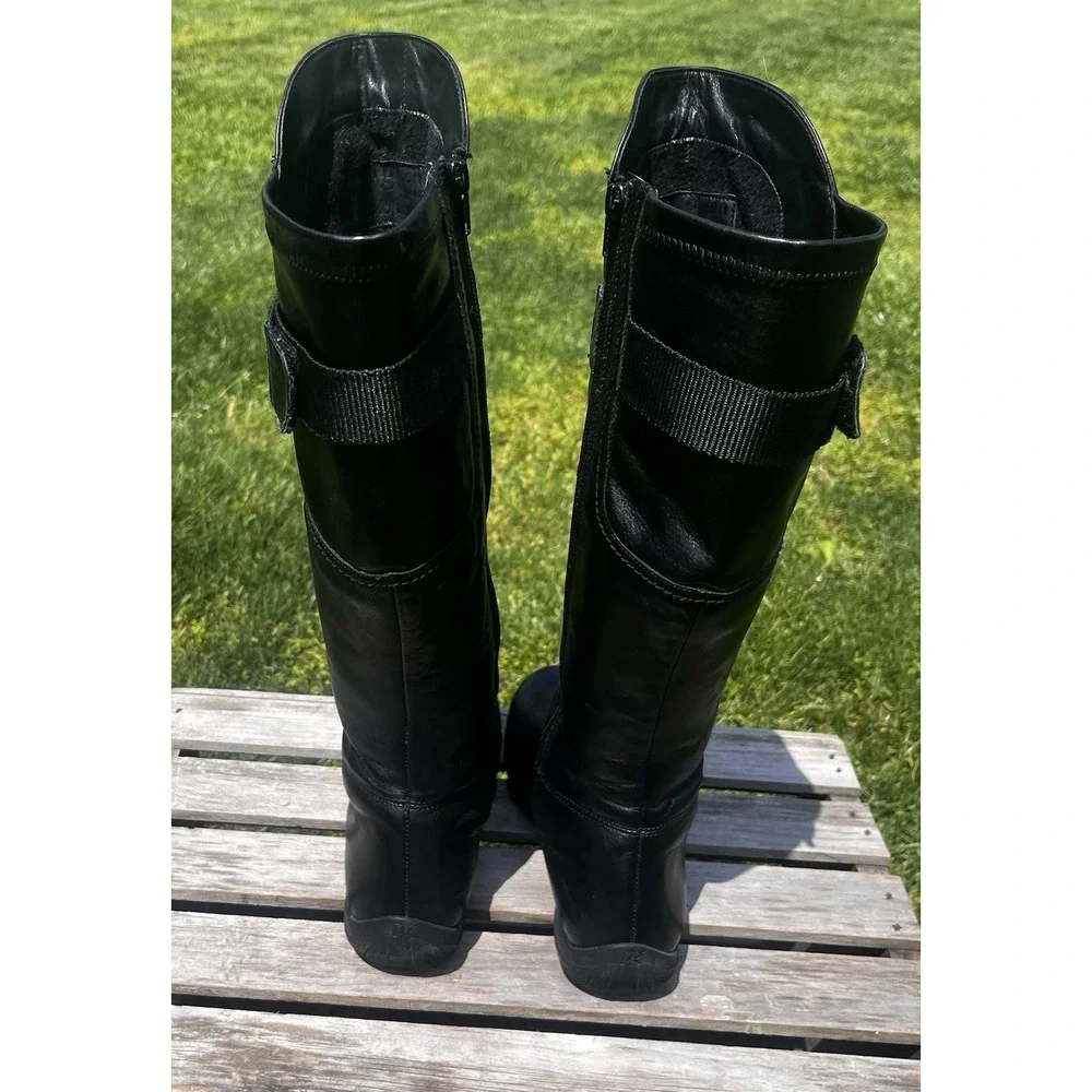 Paul Green Knee‎ High Riding Boots Black Leather Women's Shoe Size 6.5 UK 4